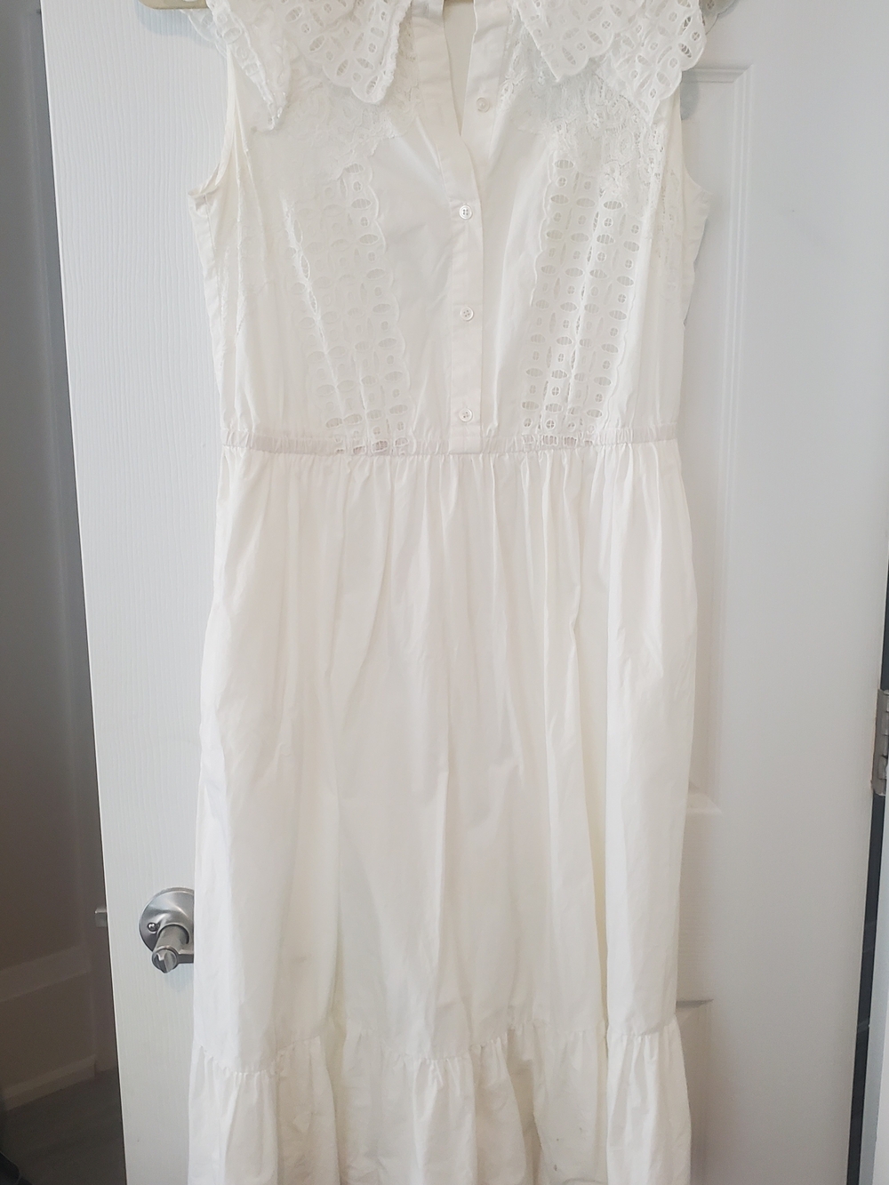 Sandro Paris White Eyelet Sleeveless Midi Dress